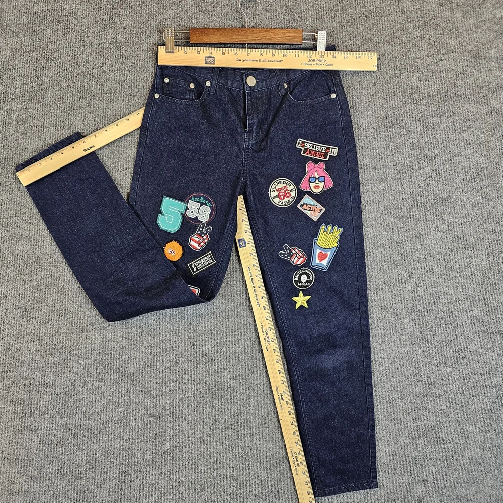 Glamorous Dark Blue Straight Leg Jeans with Colorful Patches - Picture 7 of 7